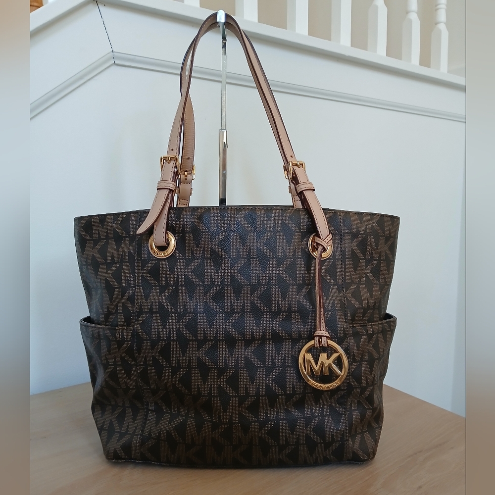 MICHAEL Michael Kors Brown Signature Coated Canvas and Leather Jet Set East West